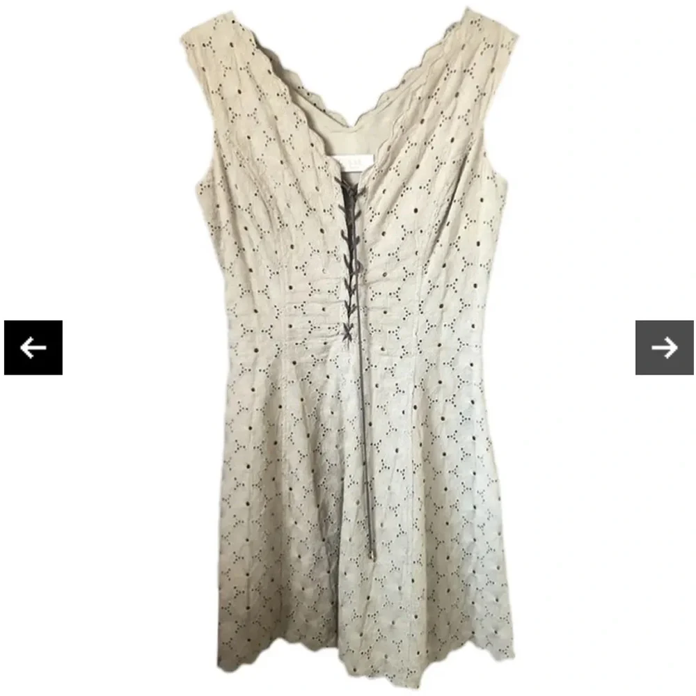 Guess Cream Eyelet Embroidered Lace-Up Dress Size 4 Feminine Chic - Picture 6 of 9